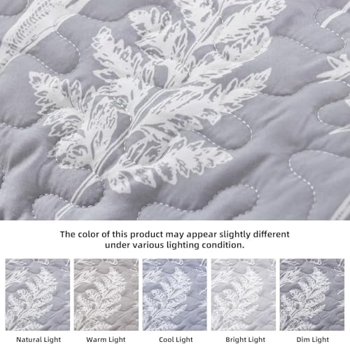JANZAA Twin Quilt, Grey Quilt Set Floral Bedspread 2 Pieces Bedding Set - Image 4