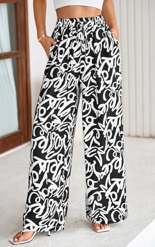 PRETTYGARDEN Womens Pants Elastic Waist Striped Lightweight Palazzo Pant - Image 2