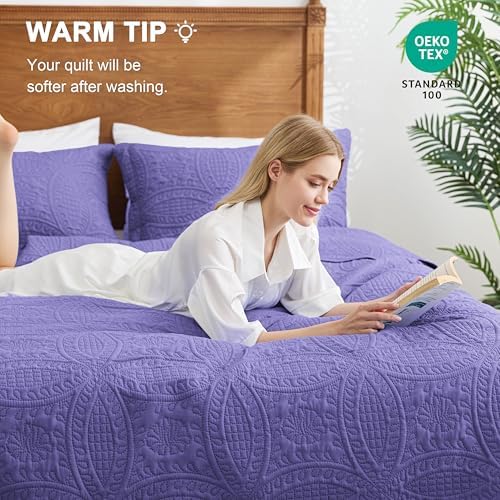 Love's cabin Oversized King Size Quilt Bedding Set Deep Purple Bedspreads - Oversized King Lightweight Bedspread Comforter - Coin Pattern Coverlet for All Season - 3 Pieces (1 Quilt, 2 Pillow Shams) - Image 4