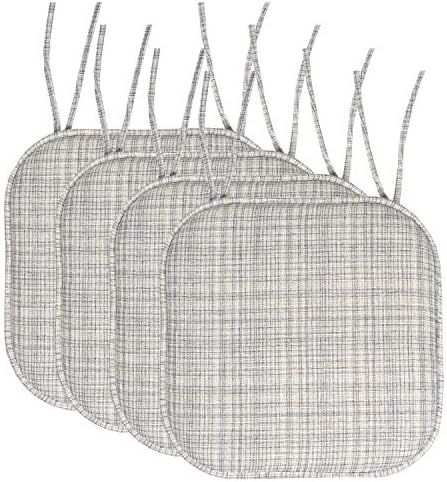 Sweet Home Collection Chair Cushion Memory Foam Pads with Ties Honeycomb Pattern Slip Non Skid Rubber Back Rounded Square 16" x 16" Seat Cover, 4 Pack, Aria Silver/Cream by SweetHomeCollection