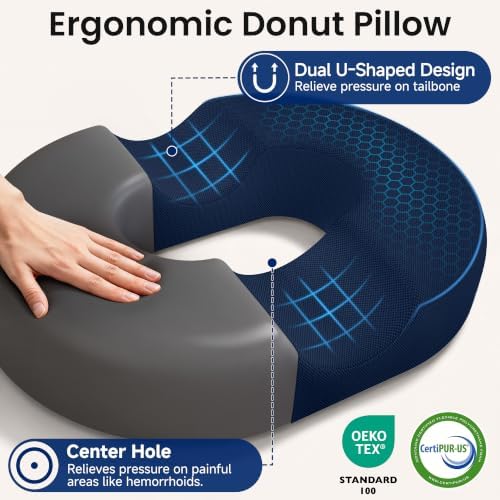CloudBliss Donut Pillow Stadium Seat Cushion for Tailbone Pain Relief and Hemorrhoids, Memory Foam Seat Chair Cushion, Portable Seat Cushions for Bleachers, Car, Home & Office - Image 3