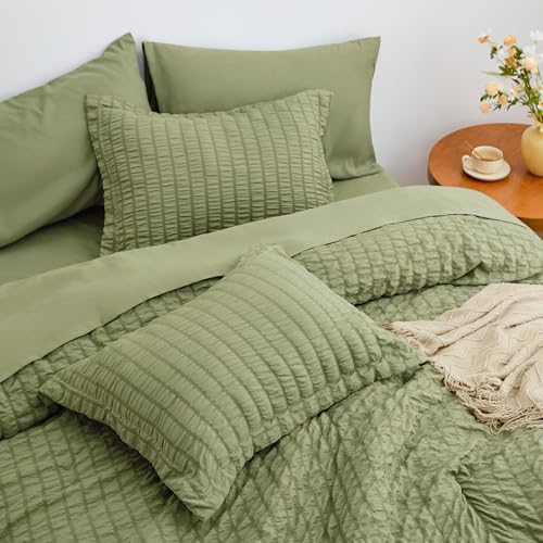 Seersucker Sage Green Queen Comforter Set, 7-Piece Bed in a Bag - Image 4