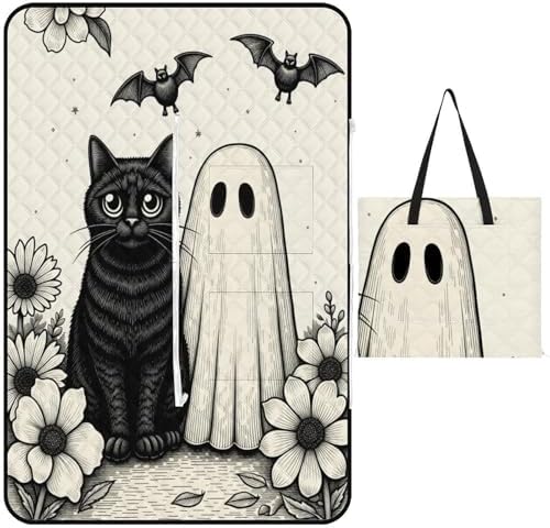 Halloween Black Cat Bat Floral Extra Large Picnic Blankets Waterproof Foldable Beach Blanket Waterproof Sandproof Outdoor Packable Camping Blanket with Zip 59"x39" by Unknown