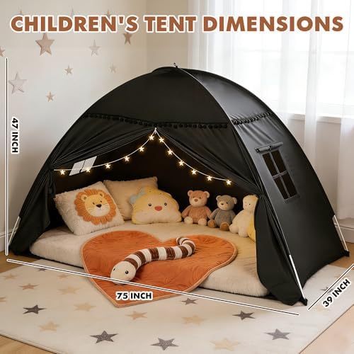 Bed Tent Twin Size for Girls & Boys - Indoor Privacy Toddler Sleeping Teepee with Blackout Design, Breathable Portable Bed Tent for Drafty Rooms, Cottage Floor Camping (Twin Black) - Image 6