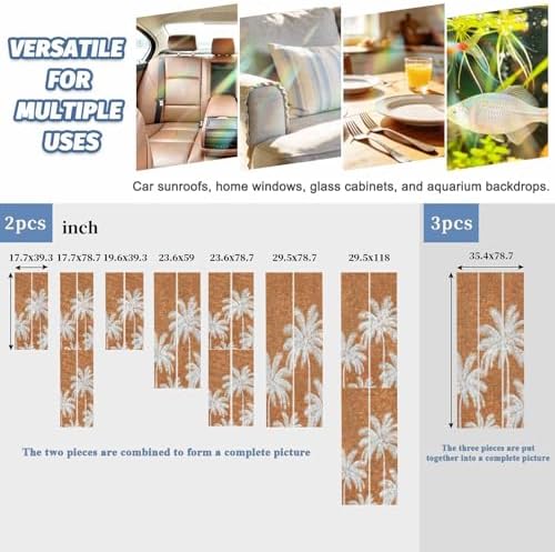 Burnt Orange Palm Trees Window Privacy Film Rainbow Static Cling Stain Glass Window Film for Glass Door, Heat Blocking Sunroof Decal Sticker for Car 29.5"x118" Farmhouse Tropical Summer Beach - Image 2