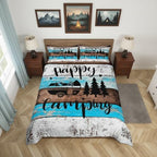 Castle Fairy RV Camper Duvet Cover Twin Size,Happy Camping Wild Adventure Comforter Cover with 1 Pillowcase for Boys Girls,Farmhouse Style Wood Barn Soft Breathable Bed Cover Room Decor,No Comforter - Image 2