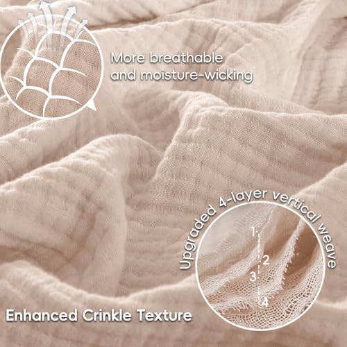 PHF 100% Cotton Muslin Blanket for Adults, Twin XL 66"X90", Dusty Pink - Image 3