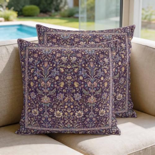 24x24 Pillow Covers Set of 2, Vintage Purple Floral Boho Square Throw Pillow Covers for Couch/Sofa/Living Room, Retro Ethnic Tribe Abstract Art Decorative Soft Pillowcases for Couch Throw Pillows - Image 3