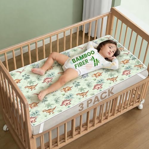 Crib Mattress Protector Viscose from Bamboo 3 Pack, 100% Waterproof Absorbent Crib Mattress Pad Cover for Baby & Toddler, Machine Washable Quilted Toddler Mattress Protector, 52''x28'' by ENIFINE