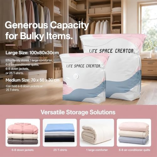 2026 Life Space Creator 80% Compression Vacuum S, Extra Large 3D Roll Up Pump Needed Seal Bags for Comforters, Blankets, Clothes, Bedding, Jumbo Packing Cubes for Travel (5 XLarge - Image 3