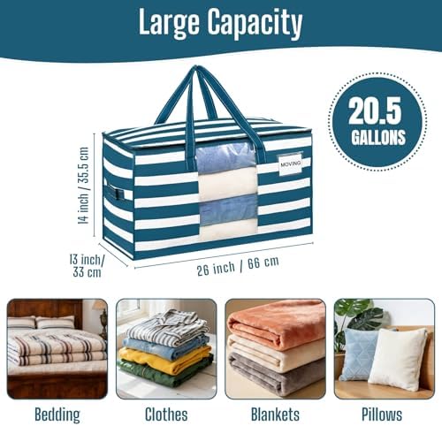 VENO Moving Bags, Wide Open Top, Clear Window, Classic Navy Stripe, 10 Pack - Image 2