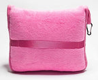 BlueHills Travel Blanket Pillows for Two Airplane Traveling Essentials Flight Throws in Bag case with Backpack Clip Compact Large Plane Accessories – Pink and Grayish Blue - Image 2