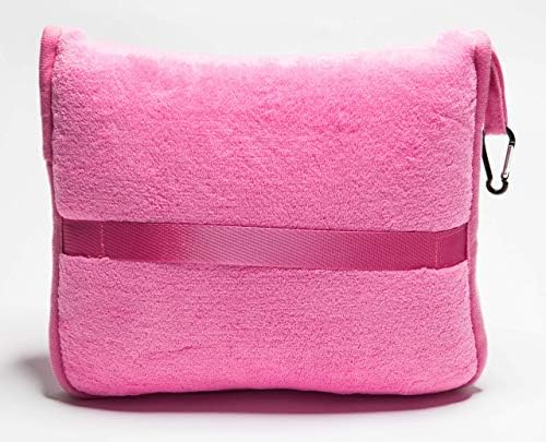 BlueHills Travel Blanket Pillows for Two Airplane Traveling Essentials Flight Throws in Bag case with Backpack Clip Compact Large Plane Accessories – Pink and Grayish Blue - Image 2