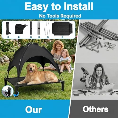 Elevated Dog Bed with Canopy Raised Pet Cot for Large Dogs, Outdoor Dog Cot with Removable Sun Shade Tent, Breathable Mesh Portable Dogs Cot for Camping, Beach, Backyard, Outdoor Use - Image 7