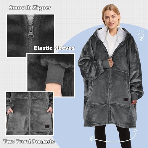Catalonia Zip Up Wearable Blanket Hoodie, Oversized Sherpa Sweatshirt - Image 3
