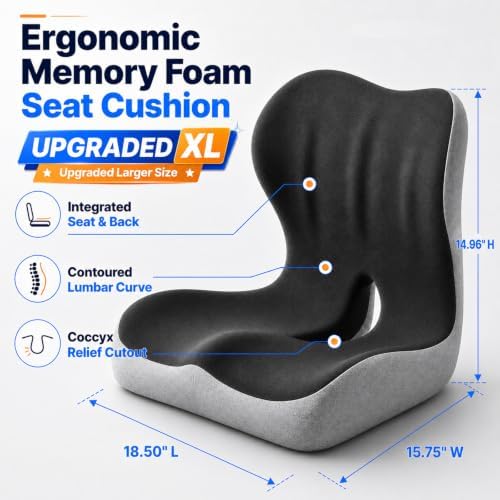 Ergonomic Memory Foam Seat Cushion with Back Support, Office Chair Cushion - Image 2
