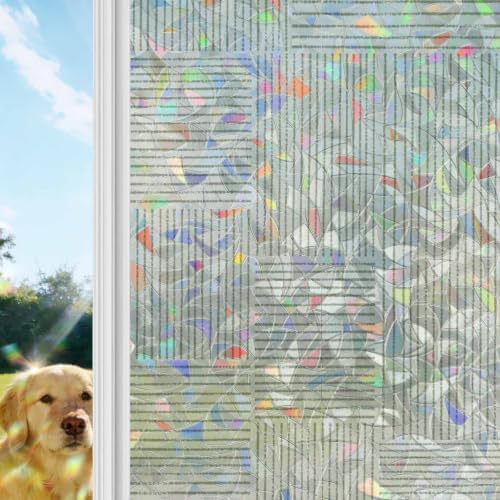 Window Privacy Film Static Cling, Sage Green Modern Striped Decorative Stained Glass Window Film for Sliding Patio Doors/Living Room Glass Doors, Grid Line Blocks Farmhouse 29.5 x 78.7 Inches - Image 4