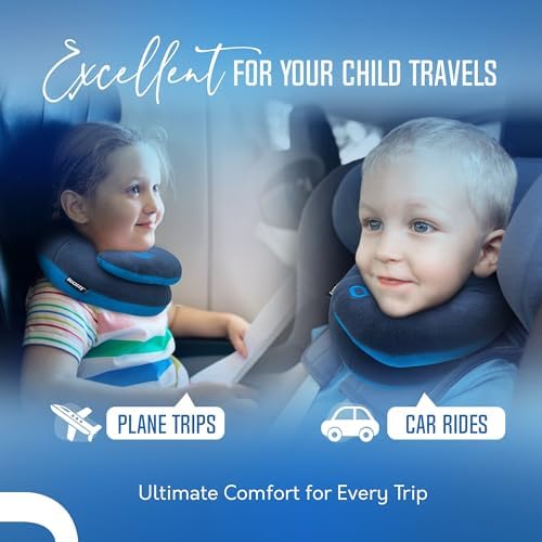 BCOZZY Kids Travel Neck Pillow 2-Pack – Small Light Blue & Small Navy – Patented Wraparound Neck & Chin Support for Travel, Car Seat & Plane Sleep - Image 4
