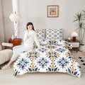 Erosebridal Mexican Style Full Bedding Set,Talavera Tile Ethnic Comforter Set for Kids Adults,Colorful Boho Floral Duvet Insert,Navy Blue Orange Geometric Bedroom Decor with 2 Pillowcases by Erosebridal