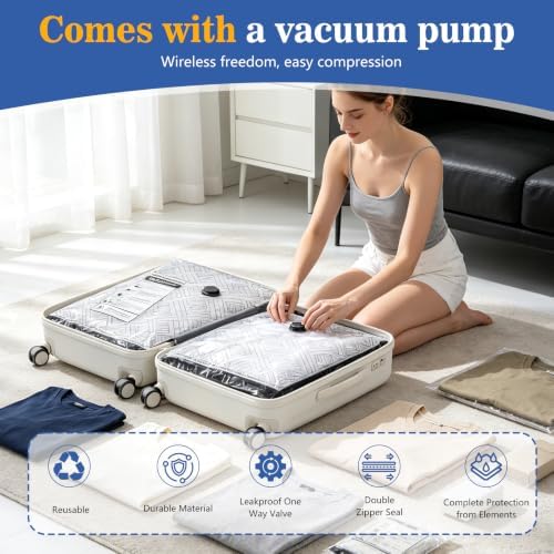20 Pack Travel Vacuum Storage Bags with Rechargeable Wireless Pump, Vacuum Seal Bags for Clothes, Space Saver Compression Bags in 4 Carry-On Sizes for Luggage, Bedding & Seasonal Storage - Image 2