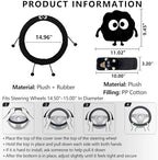 Car Headrest Pillow & Steering Wheel Cover Set with Cute Big-Eyed Furball Travel Neck Support Pillow Fur Car Interior Accessory (Black 5Pcs Set) - Image 7