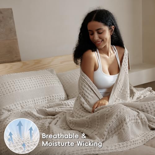 PHF Lightweight 100% Cotton Waffle Blanket for Bed, Twin XL, Pearl Gray - Image 3