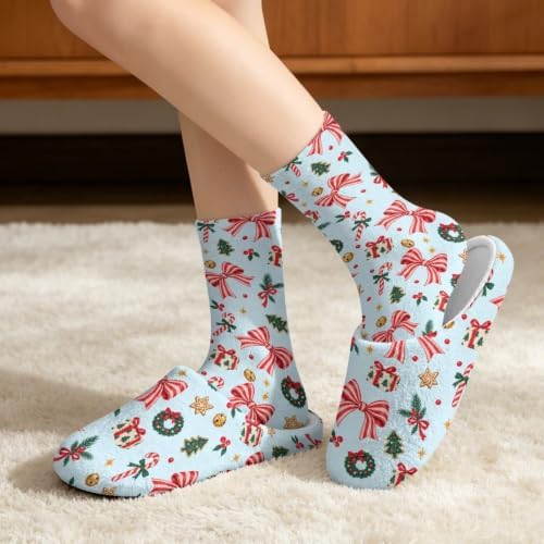 Jeiento Winter Fuzzy Slipper and Crew Socks Warm Winter Shoes Lightweight Soft Cushion House Slipper Bedroom Shoes - Image 2