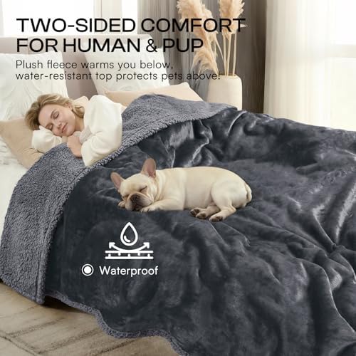 Waterproof Pet Blanket, Liquid Pee Proof Dog Blanket for Sofa Bed Couch, Reversible Sherpa Fleece Furniture Protector Cover for Small Medium Large Dogs Cats, Dark Gray Small（40" x 28"） (Pack of 2) - Image 5