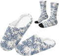 Toile de Jouy Fuzzy Slipper with Socks for Women Cozy Slipper Indoor by Baxinh