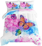 HOSIMA Butterfly Comforter Set,Pink Butterfly Comforter Full Size for Girls Kids Women Bedroom Decor,Color Ink and Colorful Butterfly Pattern Bedding Set Full Size,Butterfly Bed Set for Girls. by HOSIMA
