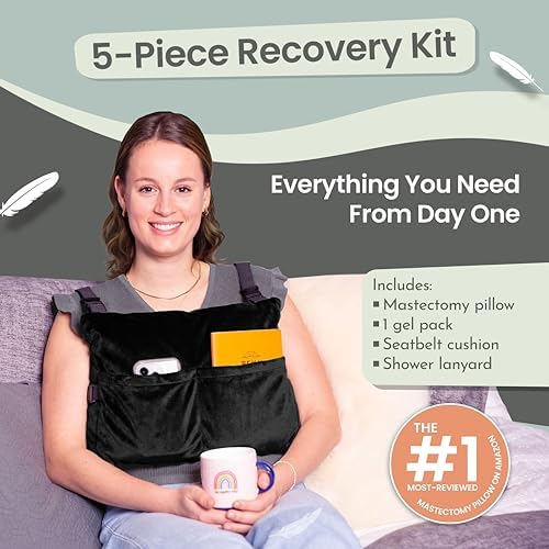MOYOAMA Post Mastectomy Pillow – 4pc Protective Set with Gel Pack, Seatbelt Cushion, & Shower Lanyard– After Double Mastectomy Pillow Post Surgery Recovery Must Haves, Lumpectomy Recovery Supplies Kit - Image 2