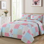Mybedsoul Boho Quilt King Size, Patchwork Floral Bedding Set, Blue Pink - Image 2