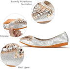 KUNWFNIX Women Ballet Flats Rhinestone Wedding Ballerina Shoes Foldable Sparkly Comfort Slip on Flat Shoes - Image 3
