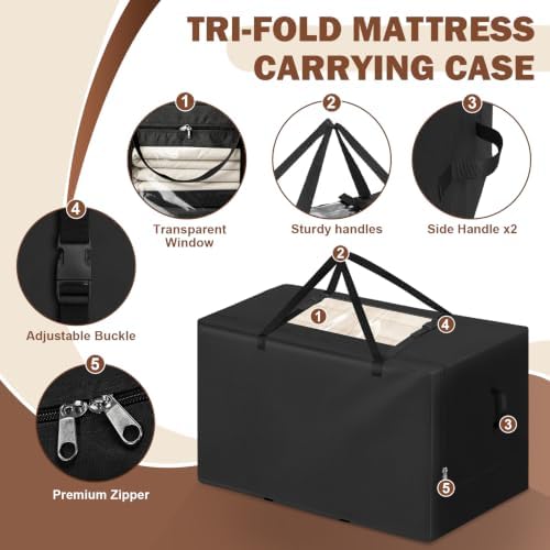 Cuddly Nest Folding Mattress Storage Bag Fits 6" Twin & Twin XL, Black - Image 6