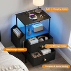 MALOL Night Stands for Bedrooms Set of 2 with Charging Station, Black - Image 5