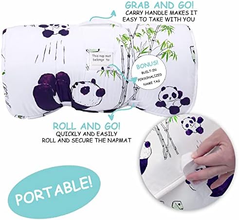 JumpOff Jo Nap Mat for Kids - Cozy Kids Rest Mat with Removable Pillow and Ultra Soft Blanket for Preschool, Daycare, and Sleepovers - Playful Pandas - Image 3