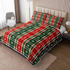HOSIMA Christmas Red Green Plaid Quilt Twin Size with 2 Pillowcases. - Image 2
