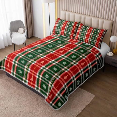 HOSIMA Christmas Red Green Plaid Quilt Twin Size with 2 Pillowcases. - Image 2