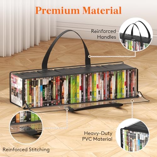 Lifewit CD Storage Bags 12 Pack, Clear PVC Plastic CD Case Holder with Handles, Front Window Zipper Design, Stackable Media Organizer Box for Albums, Hold up to 600 Pcs CDs (50 Each) - Image 5