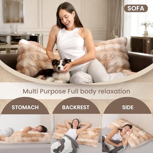 ZonLi Fluffy Body Pillow for Adults, Fuzzy Faux Fur Long Pillow with Shredded Memory Foam, Adjustable Support for Side Sleepers, Gifts, 20 x 54 Inch, Light Tan - Image 5