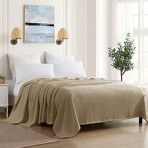100% Fine Cotton Luxurious Basket Weave Blanket, Taupe, Queen Size (Pack of 6) by SweetHomeCollection