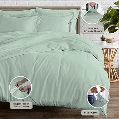Pizuna 100% Cotton Queen Duvet Cover Set 600 Thread Count, Sage - Image 2