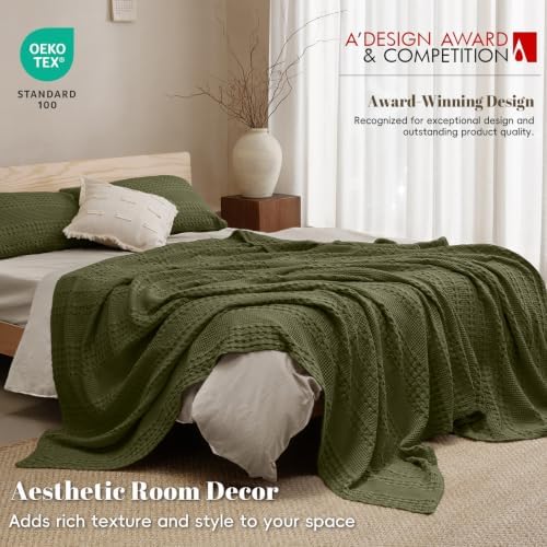 PHF Lightweight 100% Cotton Waffle Blanket for Bed, Twin XL, Capulet Olive - Image 4