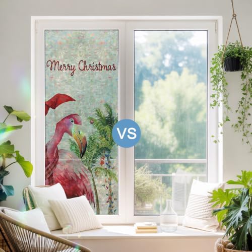 Christmas Flamingos Window Privacy Film Rainbow Static Cling Stain Glass Window Film for Glass Door, Decorative Heat Blocking Sunroof Decal Sticker for Car Home 29.5"x118" Xmas Balls Tree Rustic - Image 5