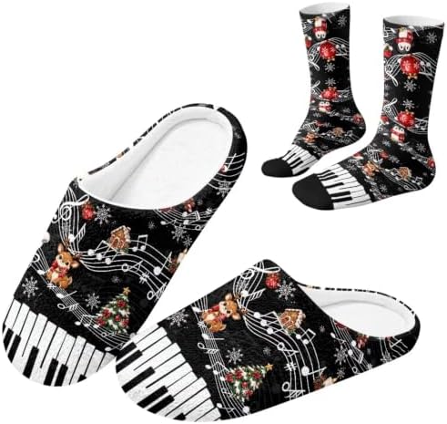 Jeiento Winter Fuzzy Slipper and Crew Socks Warm Winter Shoes Lightweight Soft Cushion House Slipper Bedroom Shoes by Jeiento