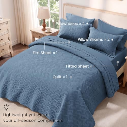 Love's cabin Quilts for Queen Bedspreads, 7 Pieces Bed in a Bag, Misty Blue - Image 2