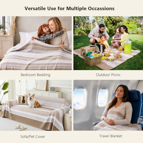 KAKIJUMN Striped Full/Queen Quilt Bedding Set, Soft Bedspread, Warm Tan - Image 3