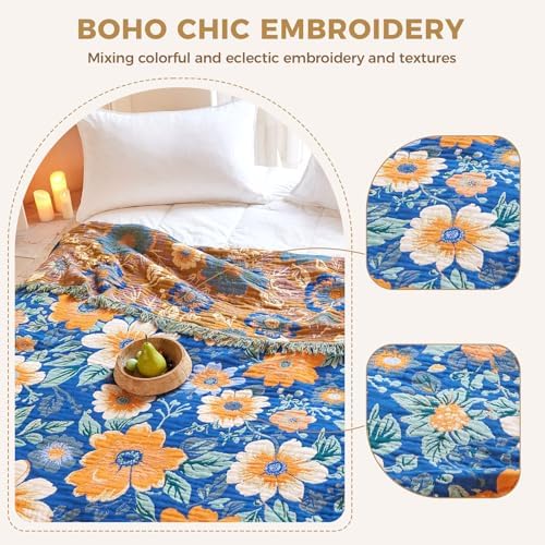 LUTBM Boho Throw Blanket for Bed 60"x80", All Season Cotton Couch Blankets - Image 3