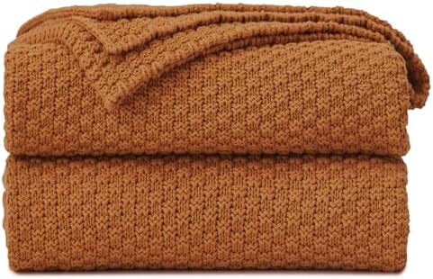Longhui bedding 100% Cotton Knitted Throw Blanket – Burnt Orange, Soft & Cozy, Machine Washable, 51"x63" – Perfect for Living Room, Couch, Sofa, Bed or Travel by LongHuiBedding