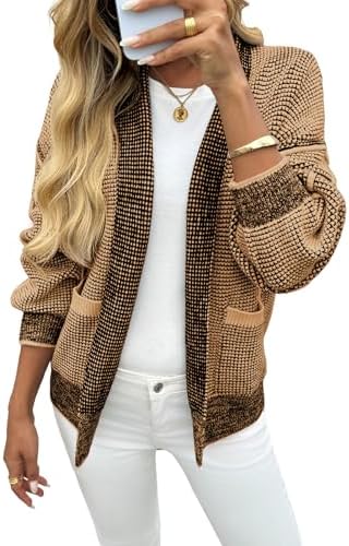 Saodimallsu Womens Open Front Cardigans Waffle Knit Sweaters with Pockets by Saodimallsu